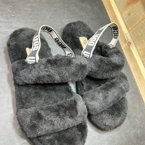 Ugg Womens Fluff Yeah Slide Sandals Black Faux Fur Size 5 - Picture 2 of 6